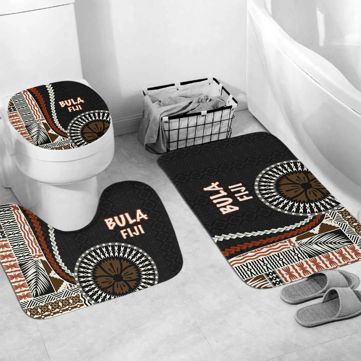 Bula Fiji Bathroom Set Masi Tapa Patterns Style LT6 - Polynesian Pride