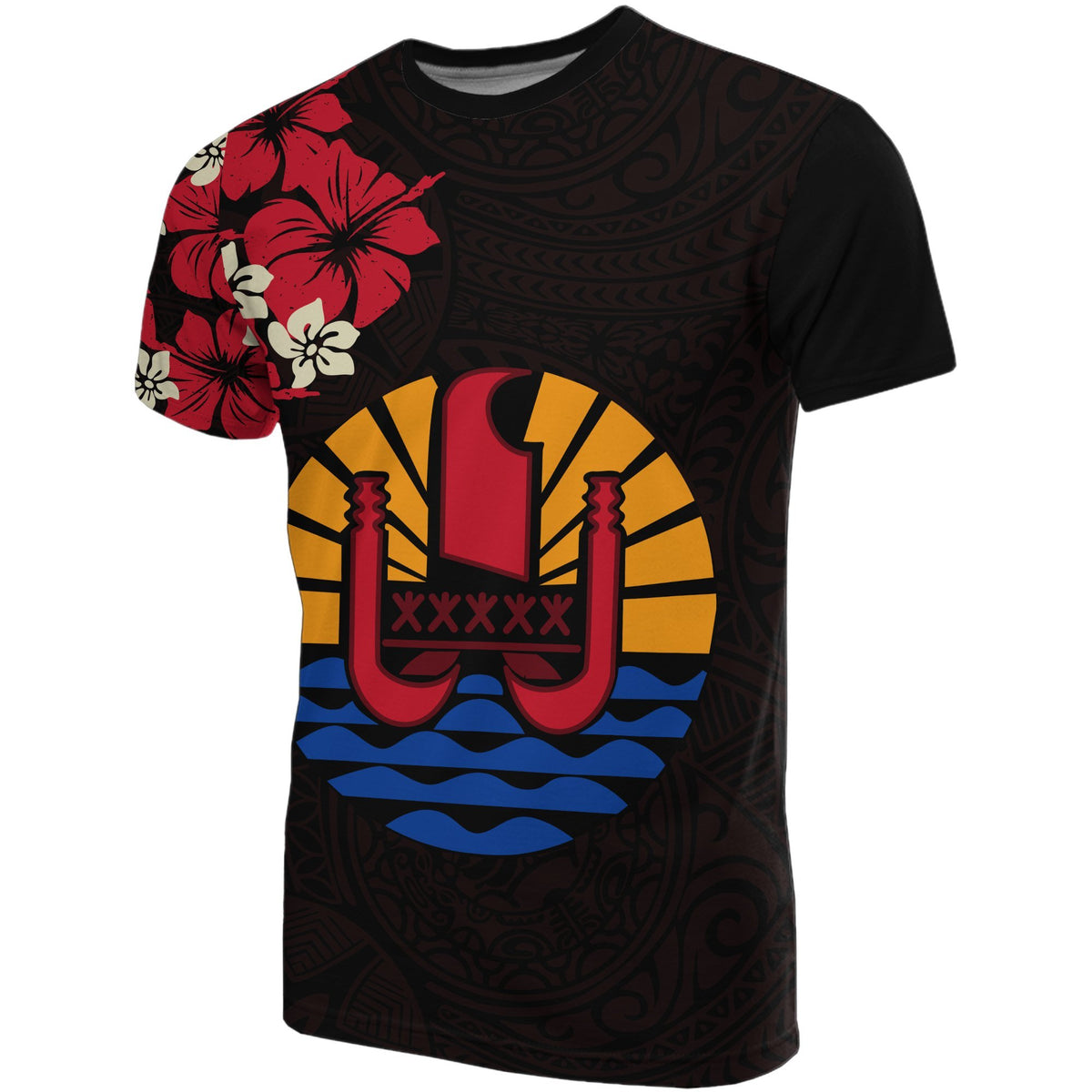 Tahiti T Shirt Tahiti Flag Hibiscus Special Unisex Black - Polynesian Pride