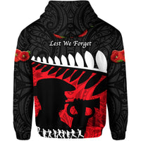 New Zealand Maori ANZAC Hoodie Remembrance Soldier Black LT8 - Polynesian Pride