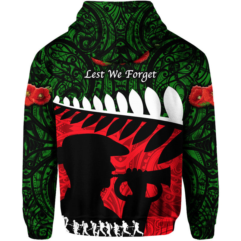 New Zealand Maori ANZAC Hoodie Remembrance Soldier Green LT8 - Polynesian Pride