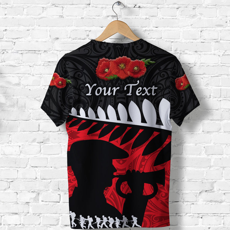 Custom New Zealand Maori ANZAC T Shirt Remembrance Soldier Black LT8 - Polynesian Pride