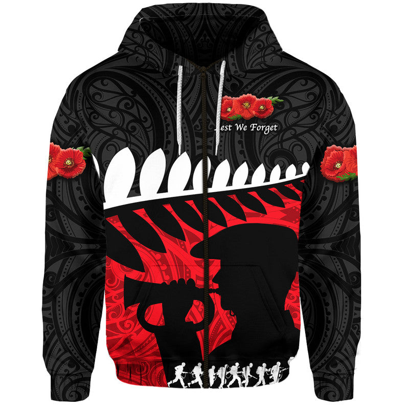 New Zealand Maori ANZAC Hoodie Remembrance Soldier Black LT8 - Polynesian Pride