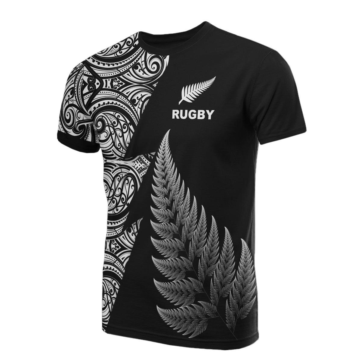 New Zealand Rugby T-Shirt - Aotearoa Maori Style Black - Polynesian Pride