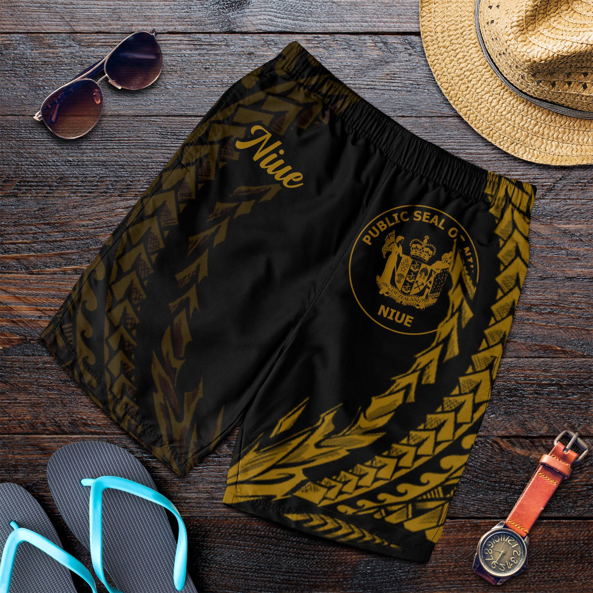 Niue Men's Shorts - Wings Style Black - Polynesian Pride
