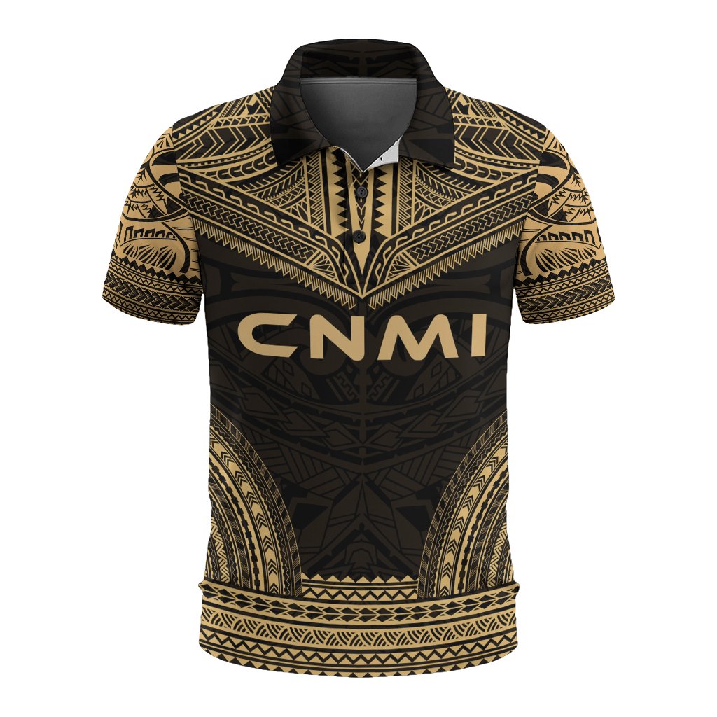 Northern Mariana Islands Polo Shirt Seal Polynesian Chief Tattoo Gold Version Unisex Gold - Polynesian Pride
