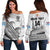 (Custom Text And Number) Fiji Sevens Rugby Off Shoulder Sweater Fijian 7s Tapa Polynesian Art LT14 Women White - Polynesian Pride
