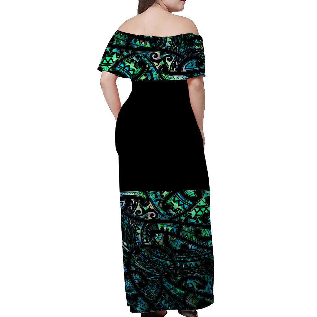 New Zealand Off Shoulder Long Dress Maori Paua Shell Ver.01 LT13 - Polynesian Pride