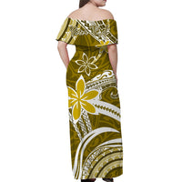 (Custom Personalised) Hawaii Flowers Wave Off Shoulder Long Dress Kanaka Maoli Gold Polynesian LT13 - Polynesian Pride