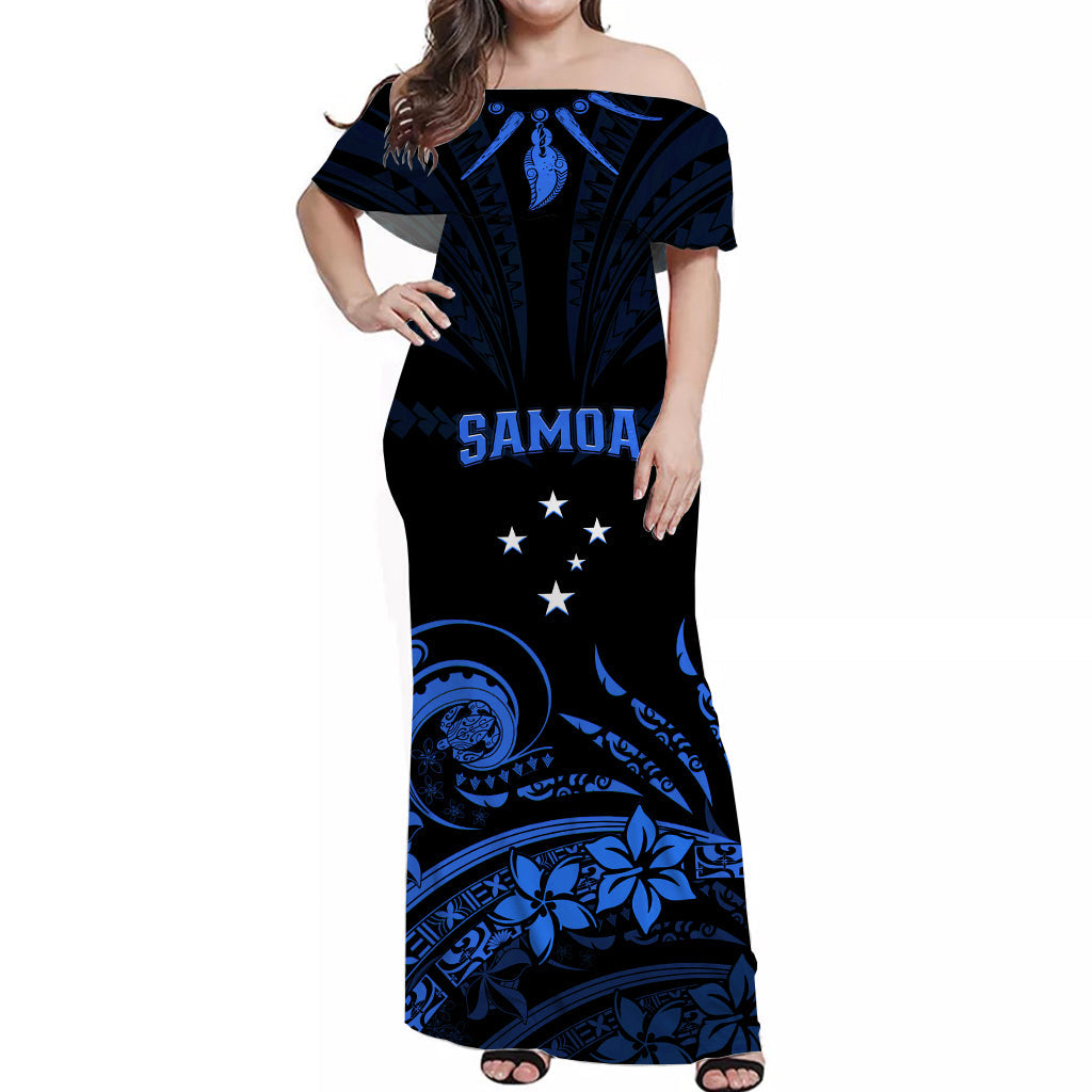 Custom Polynesian Couple Outfits Samoa Tatau Matching Dress and Hawaiian Shirt Blue Polynesian Ula Nifo LT13 - Polynesian Pride