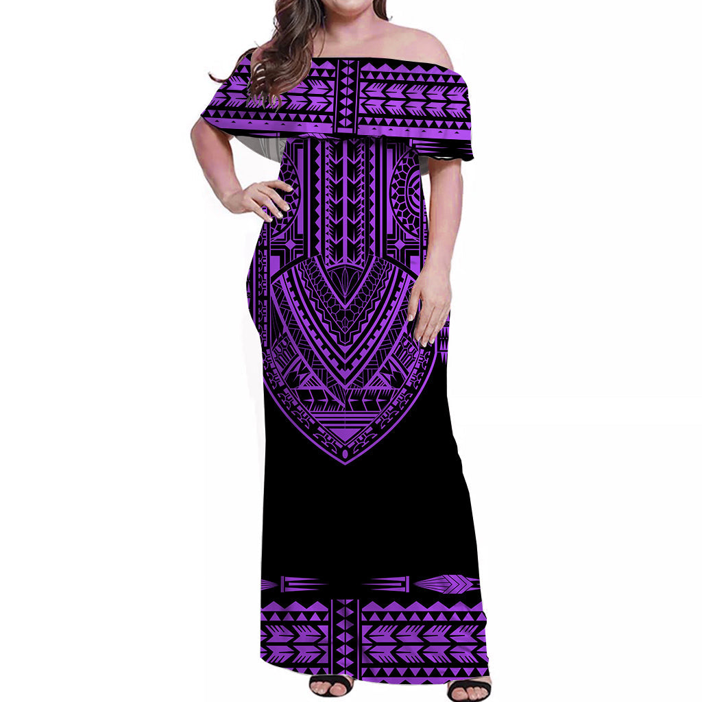 Custom Outfit For Couple Polynesian Tribal Matching Dress and Hawaiian Shirt Dashiki with Polynesian Tattoo Royal Purple Version LT14 - Polynesian Pride
