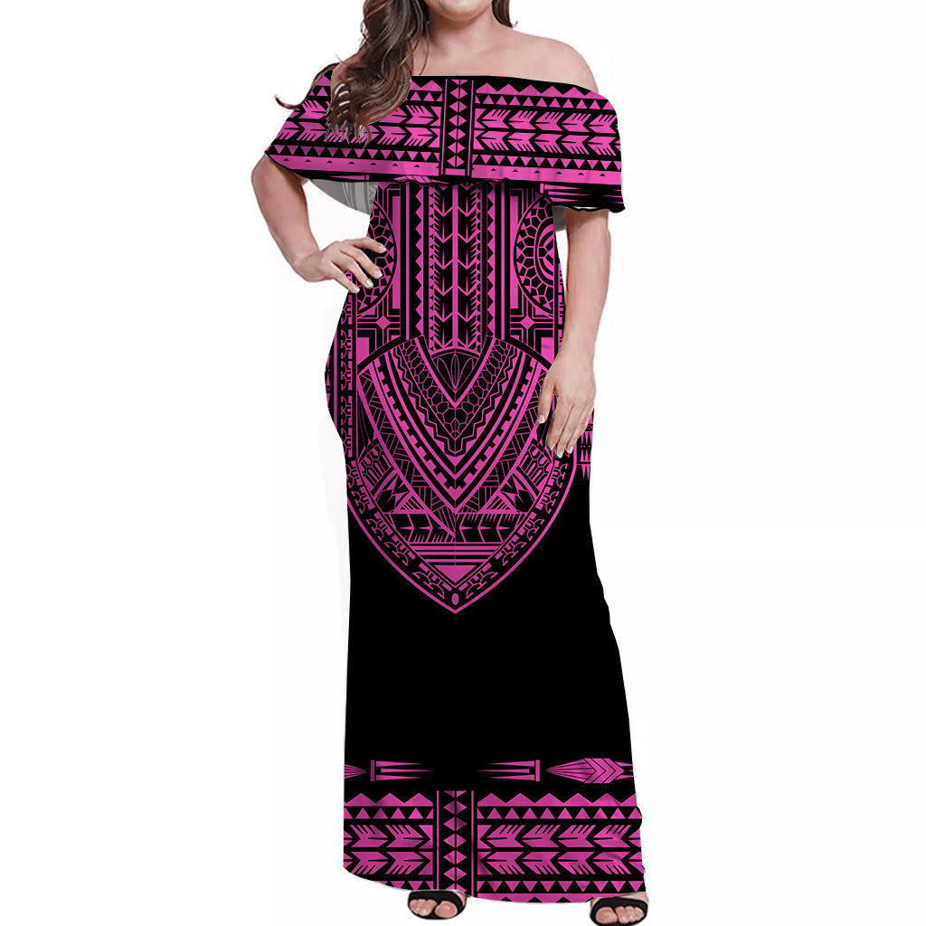 Custom Outfit For Couple Polynesian Tribal Matching Dress and Hawaiian Shirt Dashiki with Polynesian Tattoo Royal Pink Version LT14 - Polynesian Pride