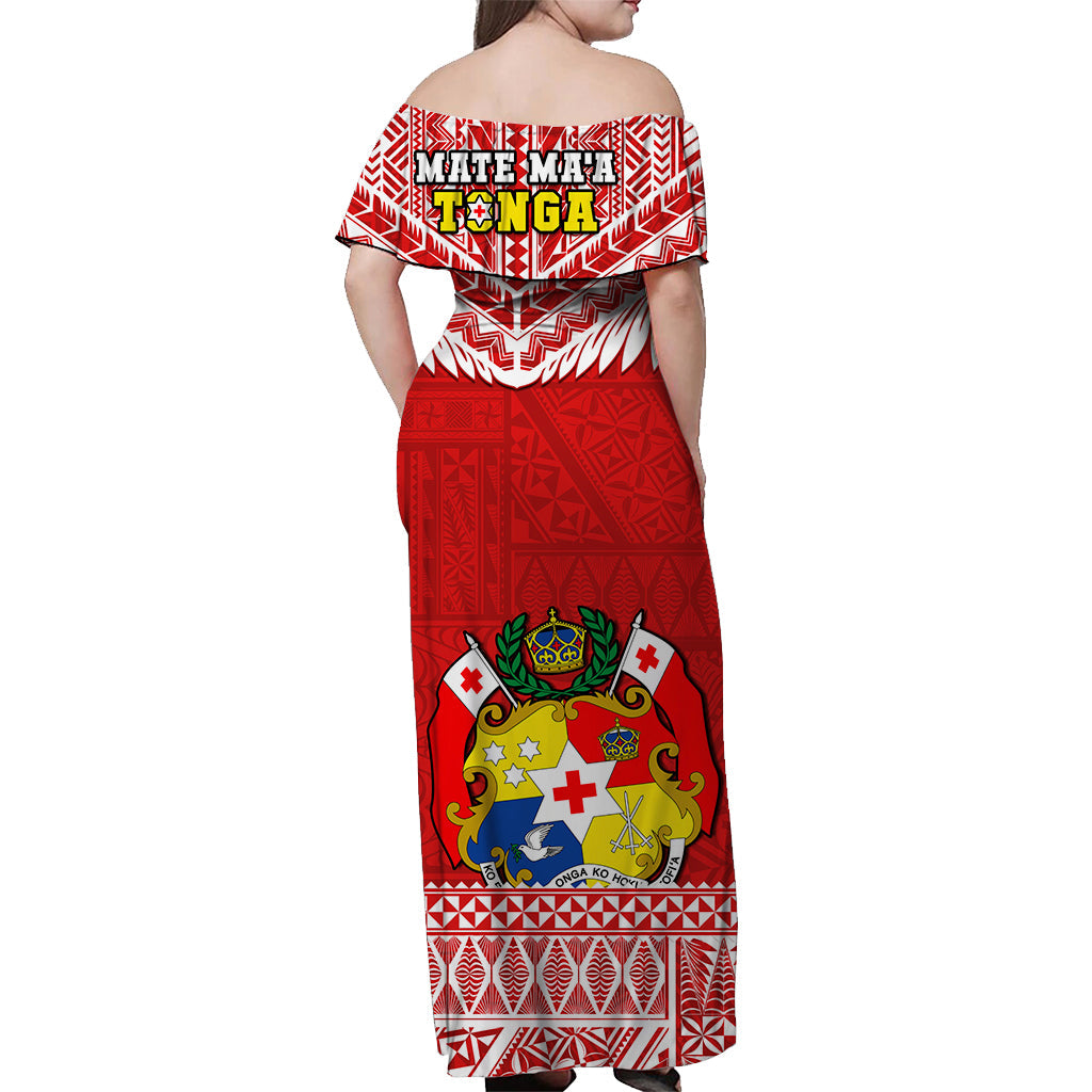 Tonga Rugby Off Shoulder Long Dress Mate Maa Tonga Pacific Ngatu White LT14 - Polynesian Pride