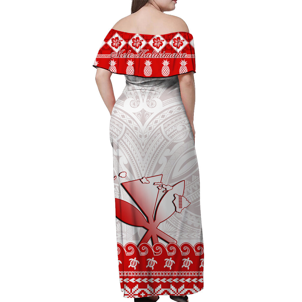 Hawaii Christmas Off Shoulder Long Dress Kanaka Polynesian Santa Claus Mele Kalikimaka LT14 - Polynesian Pride