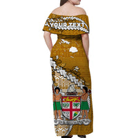 (Custom Personalised) Fiji Off Shoulder Long Dress Fijian Drua Mix Tagimaucia Flower Orange Style LT14 - Polynesian Pride