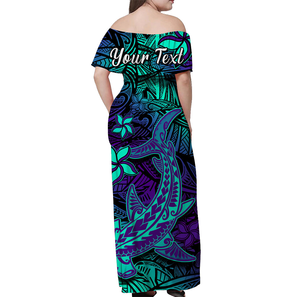 (Custom Personalised) Polynesian Off Shoulder Long Dress Purple Paradise Hawaiian Tribal Hammerhead Shark LT14 - Polynesian Pride