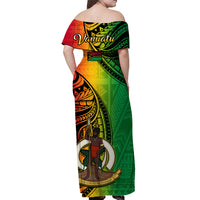 (Custom Personalised) Vanuatu Off Shoulder Long Dress Luganville Polynesian Reggae Coat Of Arms LT14 - Polynesian Pride