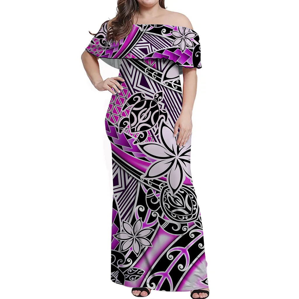Custom Polynesian Couple Outfits Matching Hawaiian Tribal Dress And Hawaiian Shirt Tribal Plumeria with Polynesian Turtle Ver.02 LT14 - Polynesian Pride