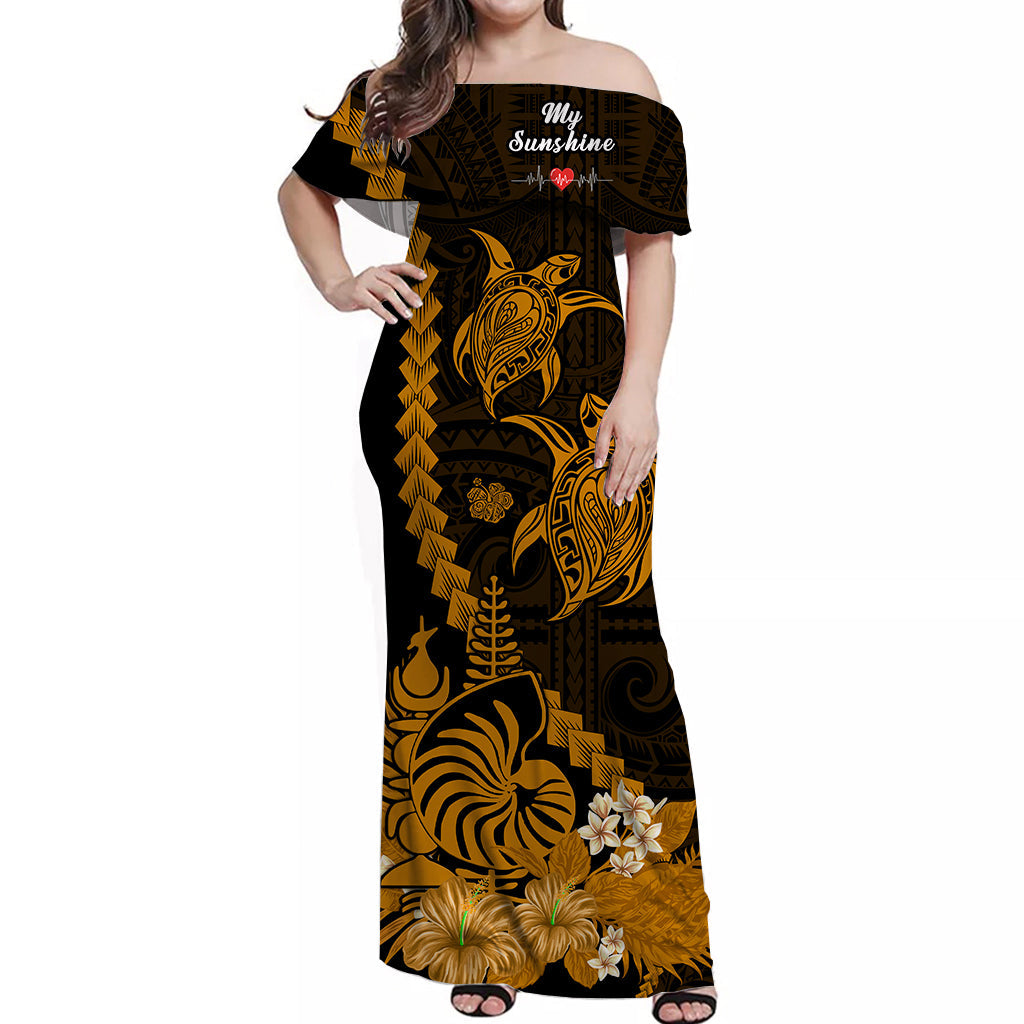 Custom New Caledonia Valentine Couple Matching Dress and Hawaiian Shirt My Sunshine Polynesia Turtle Gold LT14 - Polynesian Pride