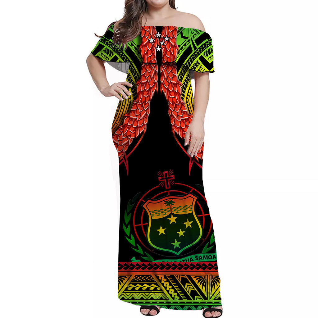 Samoa Rugby Matching Dress and Hawaiian Shirt Teuila Torch Ginger Gradient Style LT14 - Polynesian Pride