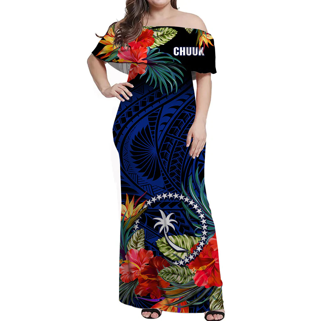 Chuuk Micronesia Matching Hawaiian Shirt and Dress Hibiscus Flowers Mix Polynesian LT14 - Polynesian Pride