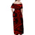 Polynesian Off Shoulder Long Dress Red Hawaiian Tribal Hammerhead Shark LT14 - Polynesian Pride