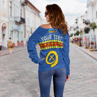 (Custom Personalised) Tafea Province Off Shoulder Sweater Vanuatu Pig Tusk Polynesian Flag Style LT14 - Polynesian Pride