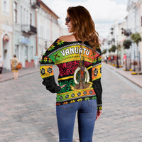 Vanuatu Christmas Off Shoulder Sweater Pig Tusk Polynesian Joyeux Noel Flag Art LT14 - Polynesian Pride