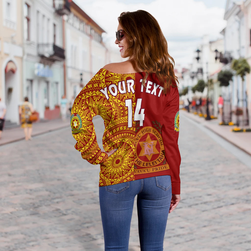 (Custom Text And Number) Tonga Vavau High School Off Shoulder Sweater Class Of Year Tongan Ngatu Pattern LT14 - Polynesian Pride