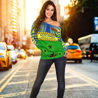 (Custom Personalised) Malampa Province Off Shoulder Sweater Vanuatu Pig Tusk Polynesian Flag Style LT14 - Polynesian Pride