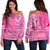 (Custom Personalised) Tonga Breast Cancer Off Shoulder Sweater Tongan Ngatu Pattern No One Fights Alone LT14 Women Pink - Polynesian Pride