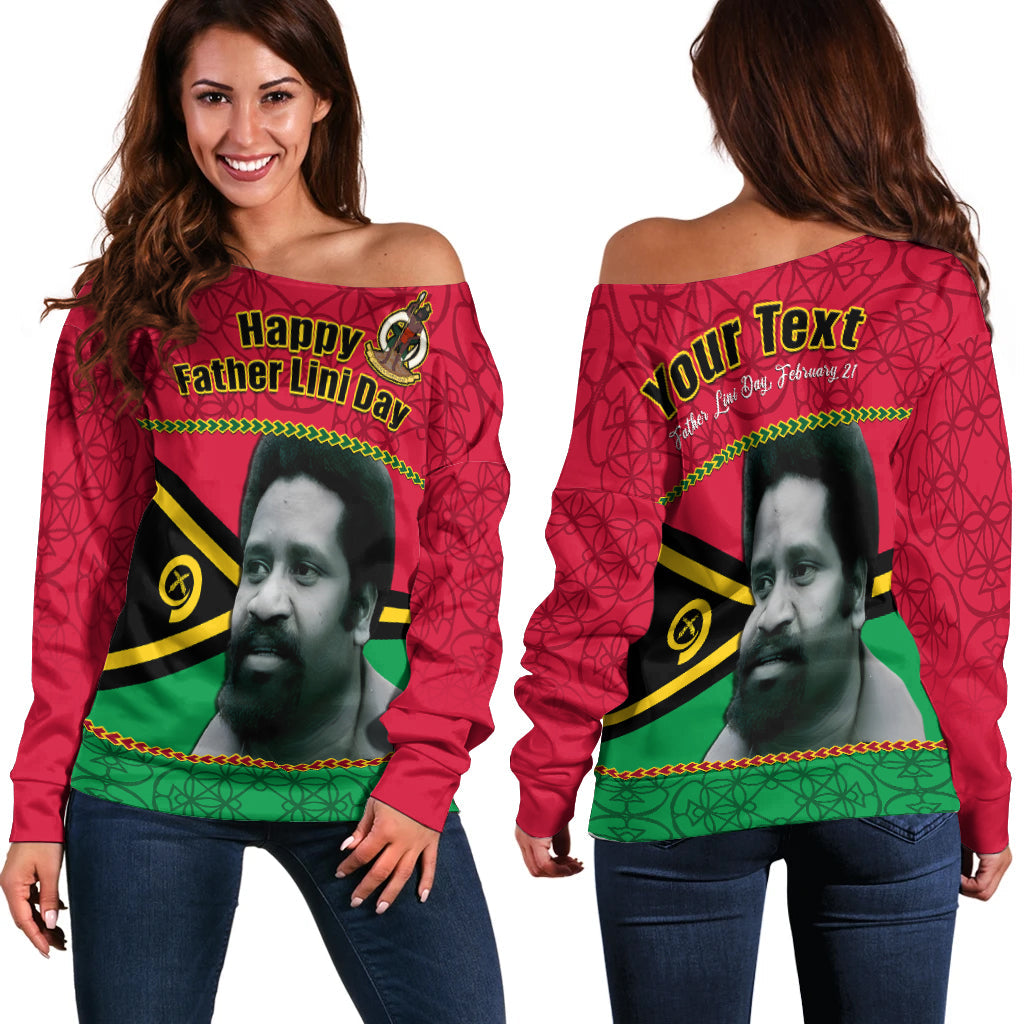 (Custom Personalised) Vanuatu Off Shoulder Sweater Vanuatuan Flag Sand Drawing Happy Father Lini Day LT14 Women Red - Polynesian Pride