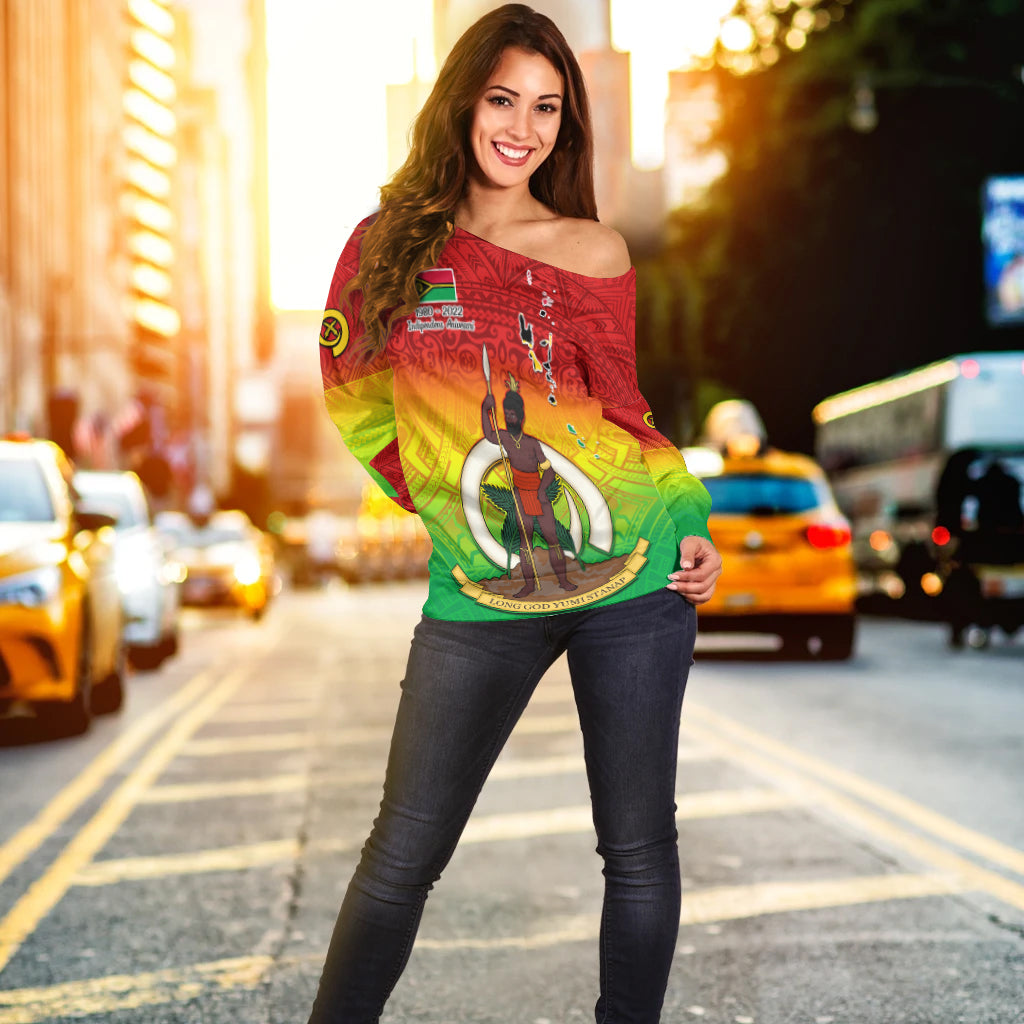 (Custom Personalised) Vanuatu Independence Day Off Shoulder Sweater 42nd Anniversary Yumi Yumi Yumi LT13 - Polynesian Pride