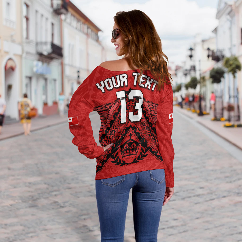 (Custom Text and Number) Tonga Rugby MMT Off Shoulder Sweater Ngatu Mate Maa Tonga Simple LT13 - Polynesian Pride