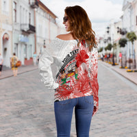(Custom Personalised) Fiji Tapa Off Shoulder Sweater Red Fijian Masi Be Loved Hibiscus LT13 - Polynesian Pride