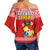Tonga Rugby Off Shoulder Waist Wrap Top Mate Maa Tonga Pacific Ngatu White LT14 - Polynesian Pride