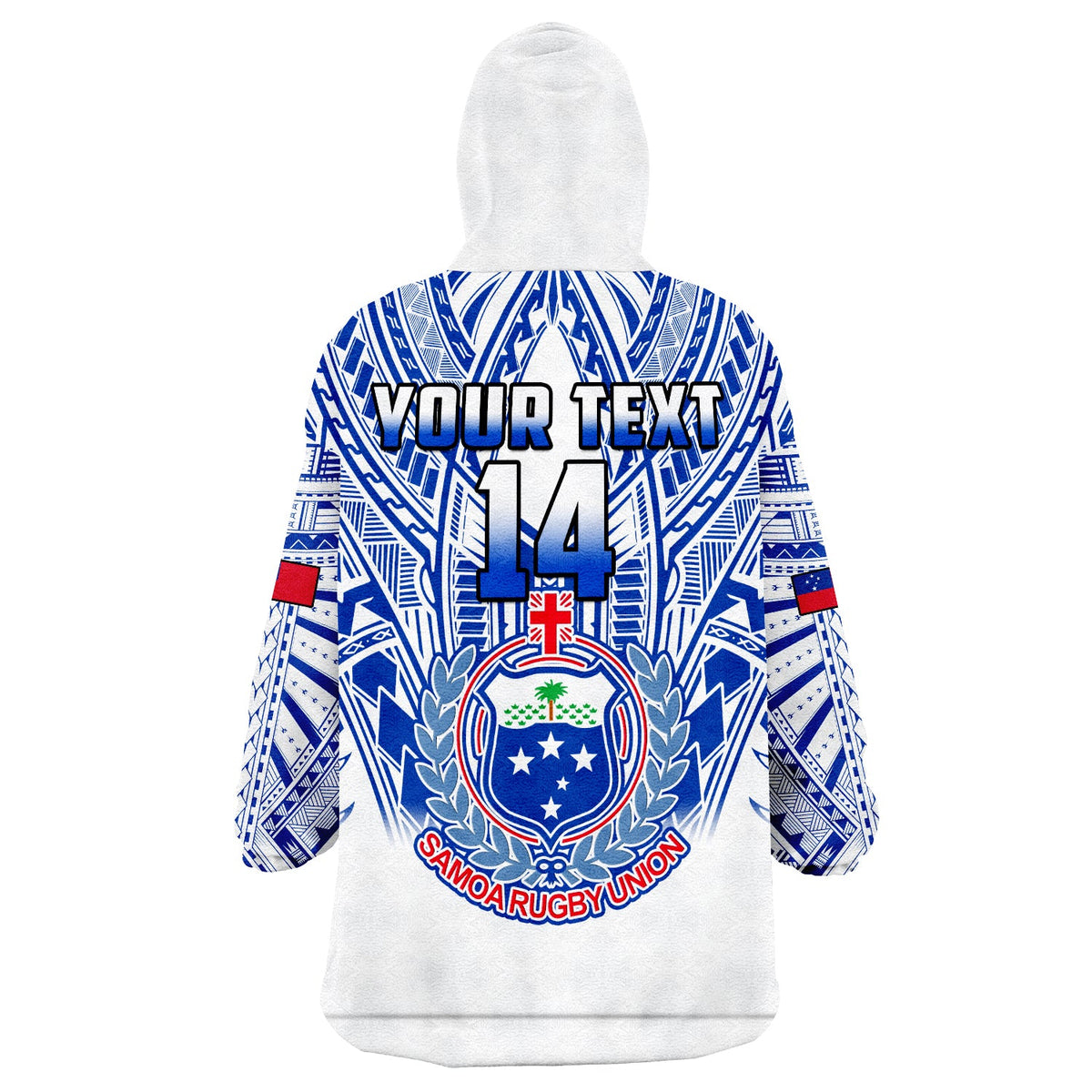 (Custom Text And Number) Samoa Rugby Wearable Blanket Hoodie Manu Samoa 7s Ginger White Polynesian LT14 - Polynesian Pride