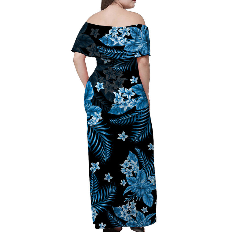 Hawaii Summer Colorful Off Shoulder Long Dress Light Blue LT6 - Polynesian Pride