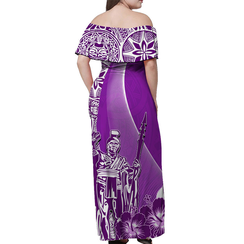 Hawaiian King Kamehameha Off Shoulder Long Dress Vibe Purple Style LT6 - Polynesian Pride