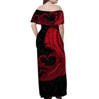 Custom Outfit For Couple Polynesian Valentine Matching Dress and Hawaiian Shirt Heart Tattoo Red Style LT6 - Polynesian Pride
