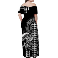 Hawaii Polynesian Warrior Kakau Off Shoulder Long Dress-White LT6 - Polynesian Pride
