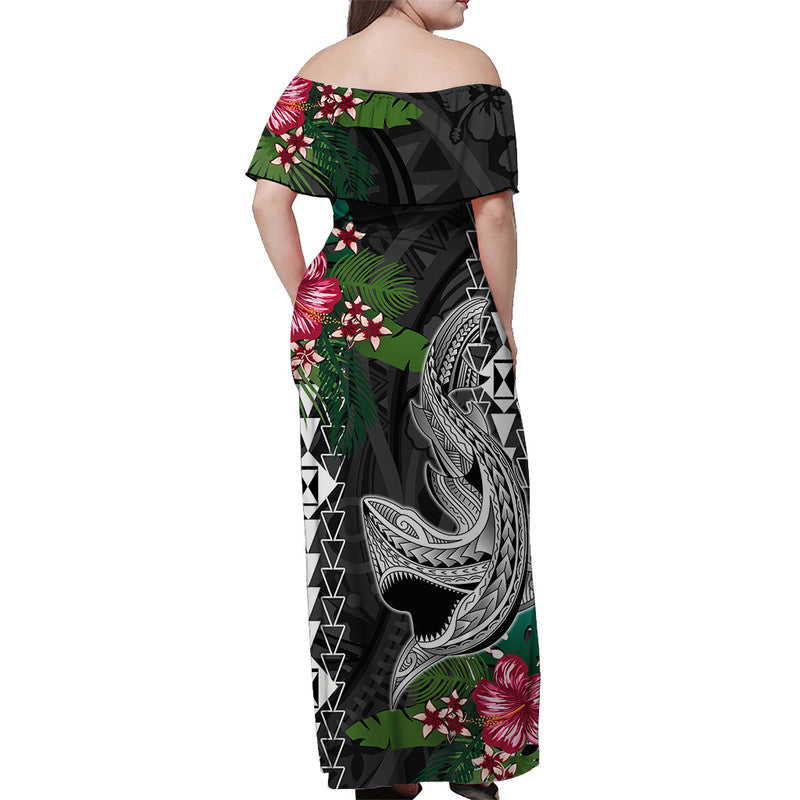 Polynesian Couple Outfits Hawaii Kakau Matching Dress and Hawaiian Shirt Mix Sharks Polynesian Hibiscus LT6 - Polynesian Pride