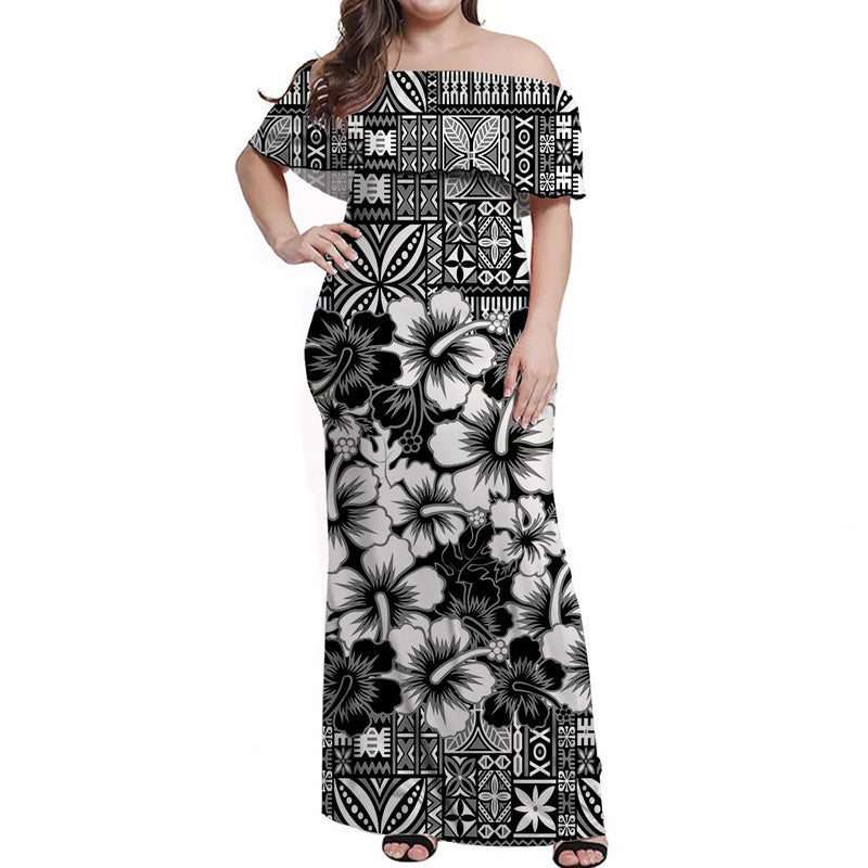 Fiji Hibiscus Festival Matching Hawaiian Shirt and Dress Black LT6 - Polynesian Pride