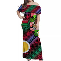 (Custom Personalised) Vanuatu Shefa Off Shoulder Long Dress Independence Be Proud LT8 Women Blue - Polynesian Pride