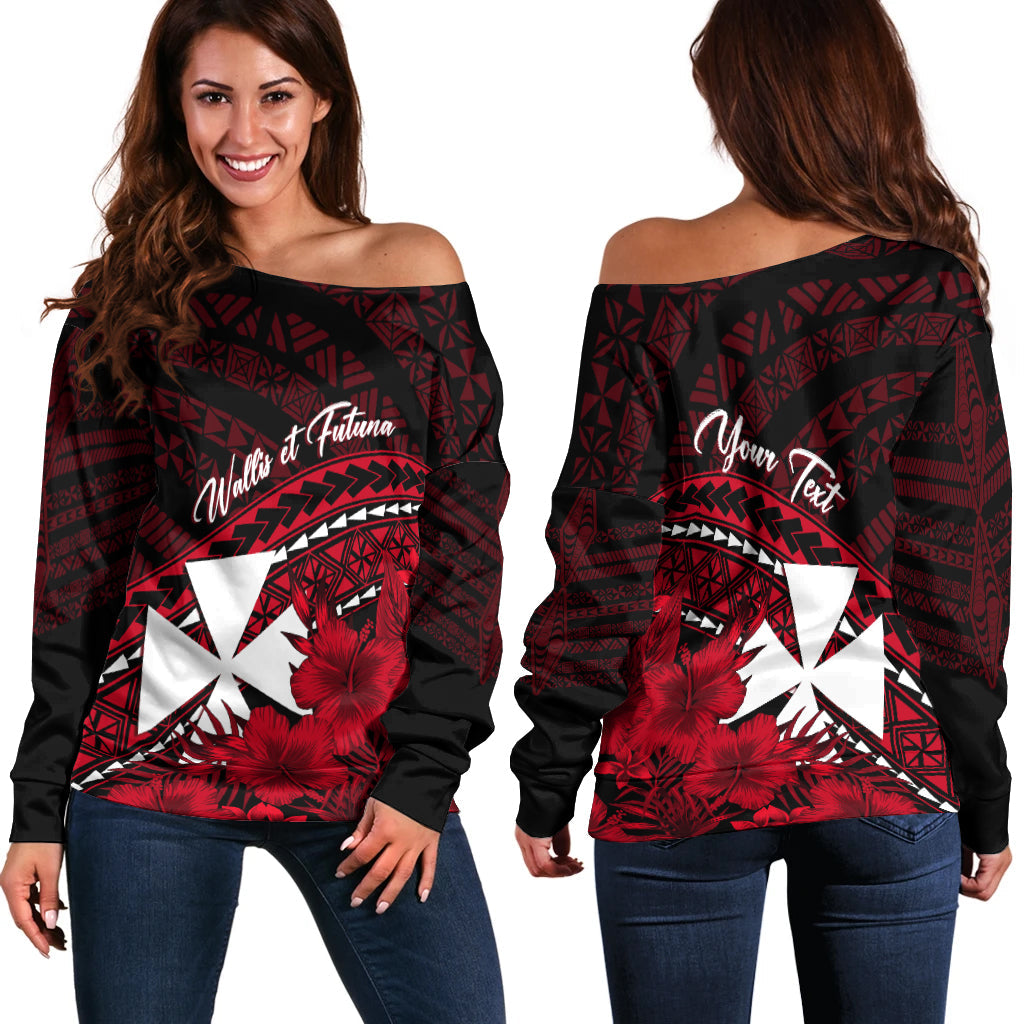 Wallis et Futuna Personalised Off Shoulder Sweater Tapa Hibiscus Vibes LT7 Women Red - Polynesian Pride