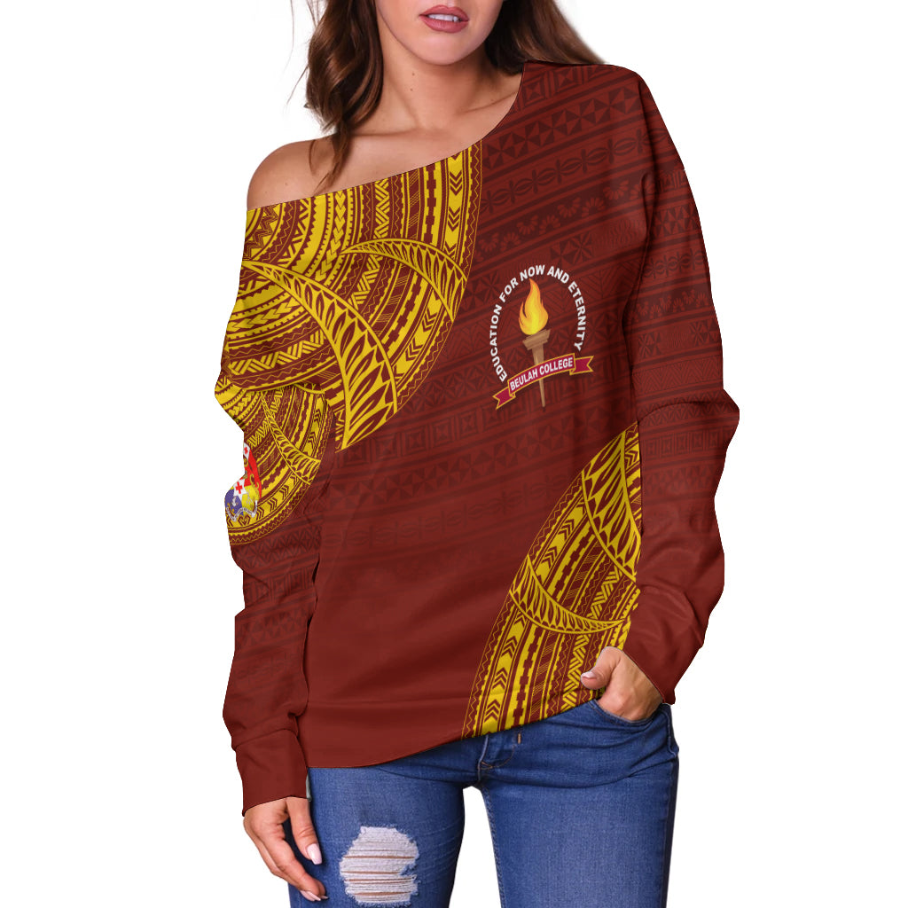 (Custom Personalize) Tonga Kolisi Beulah Off Shoulder Sweater BAC We Are One LT7 Maroon - Polynesian Pride