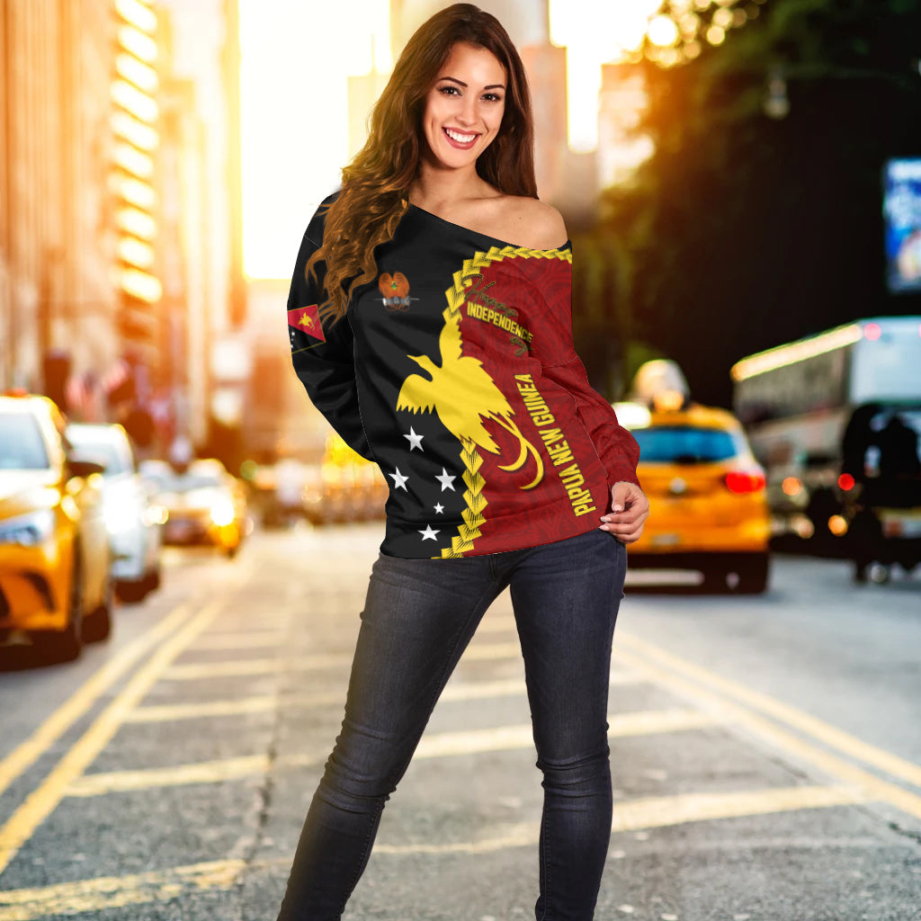 Personalised Papua New Guinea Off Shoulder Sweater 47th Independence Anniversary - Motu Revareva LT7 - Polynesian Pride