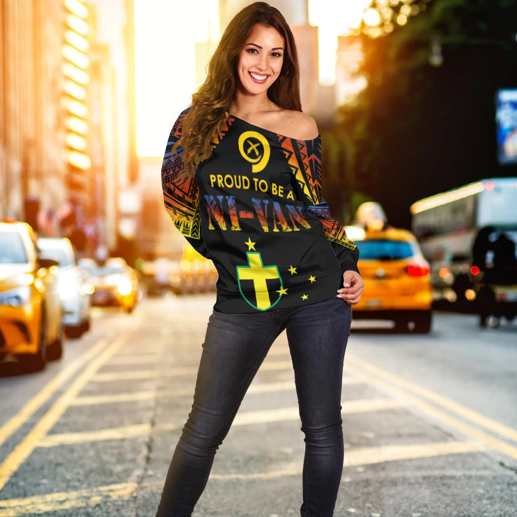Vanuatu Proud To Be A Ni-Van - Polynesian Pattern Off Shoulder Sweater - Tafea Province LT7 - Polynesian Pride