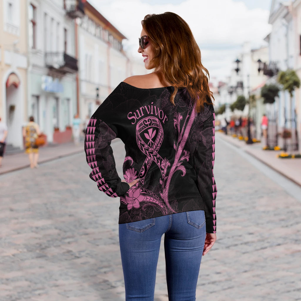 Hawaii Off Shoulder Sweater Breast Cancer Survivor Mix Hibiscus LT7 - Polynesian Pride