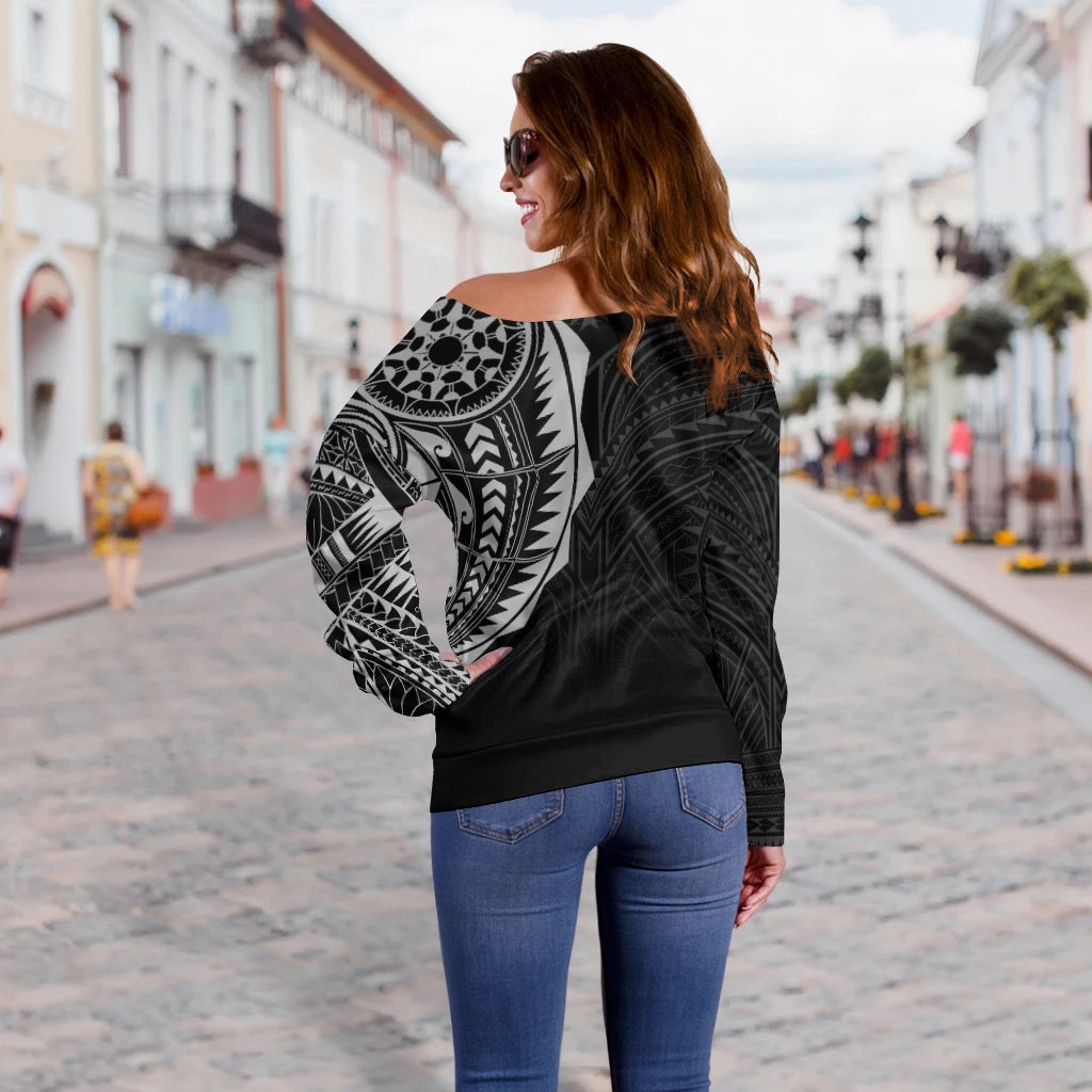 Polynesian Full Sleeve Tattoo Off Shoulder Sweater Silver Vibes LT7 - Polynesian Pride
