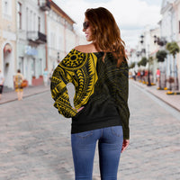 Polynesian Full Sleeve Tattoo Off Shoulder Sweater Gold Vibes LT7 - Polynesian Pride